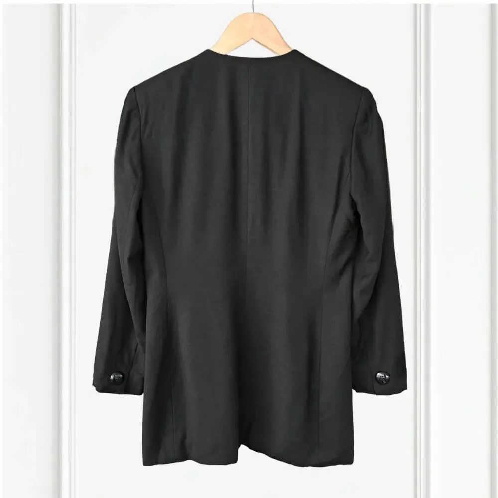 CHRISTIAN DIOR Vintage Black Collarless Blazer Jacket Sz 6 Minimalist Luxury 90s